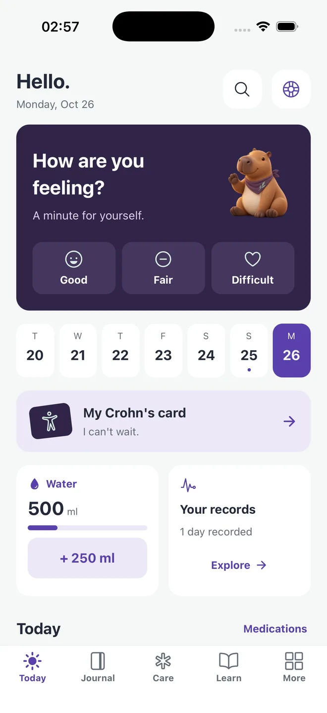 Today screen of Doença de Crohn in English