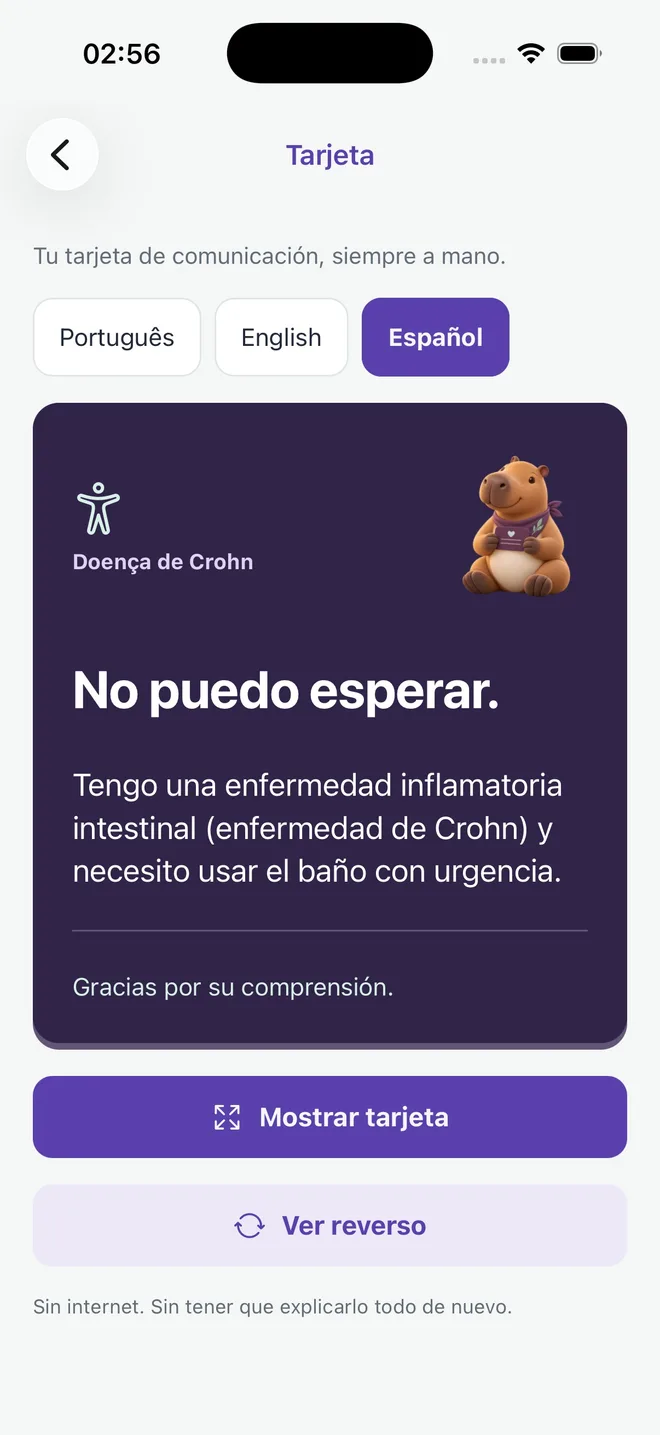 Tarjeta de comunicación de Crohn sin identificación personal